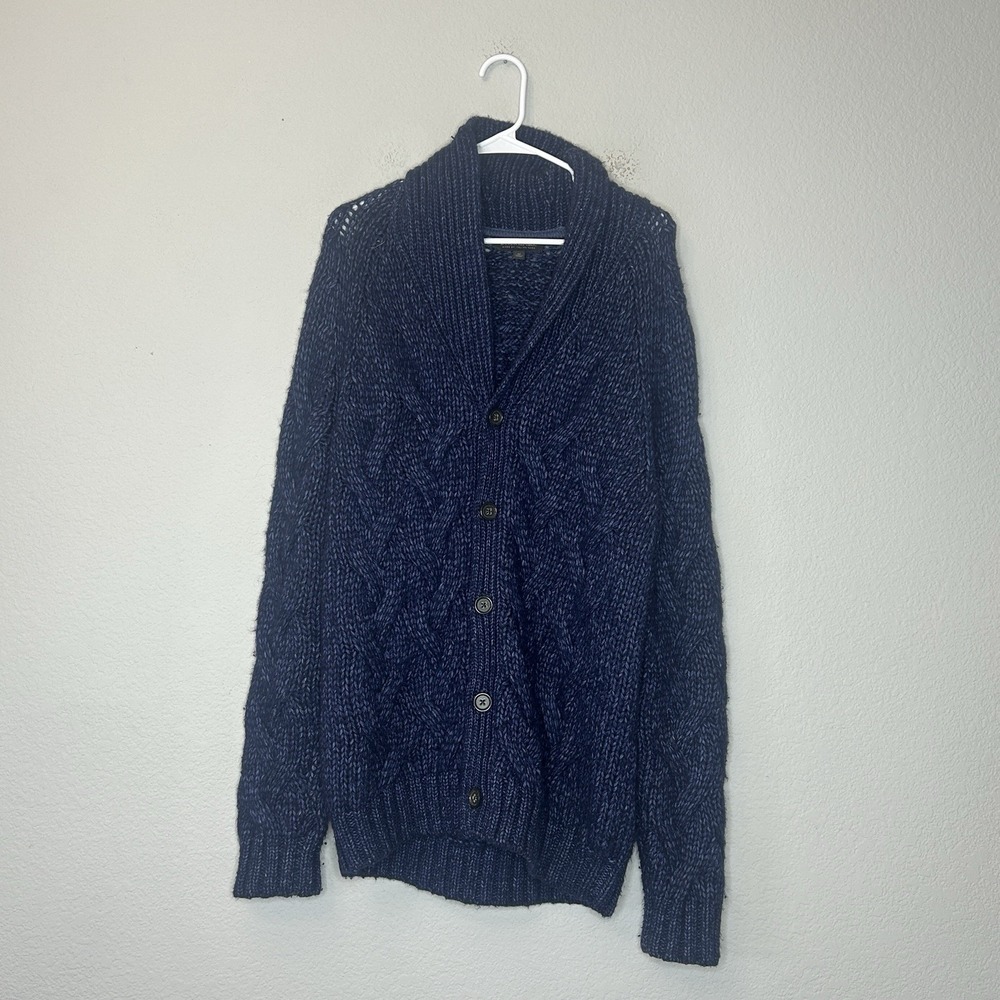 Banana Republic Cable Shawl Cardigan Sweater Men's Size M Blue Wool Alpaca Blend